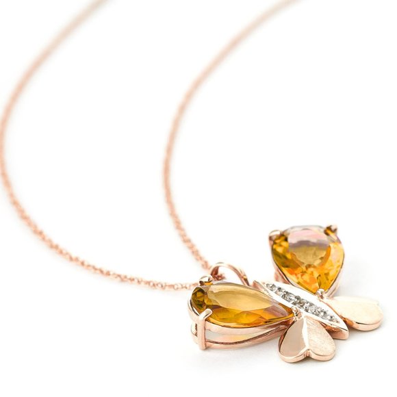 14K. SOLID GOLD BATTERFLY NECKLACE WITH NATURAL DIAMONDS & WHITE TOPAZ - Picture 5 of 8